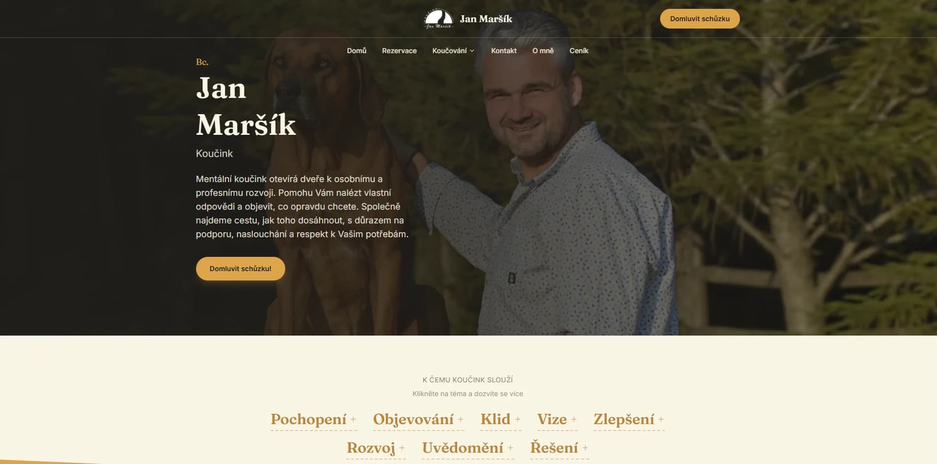 Jan Maršík – Koučink, úvodní stránka webu