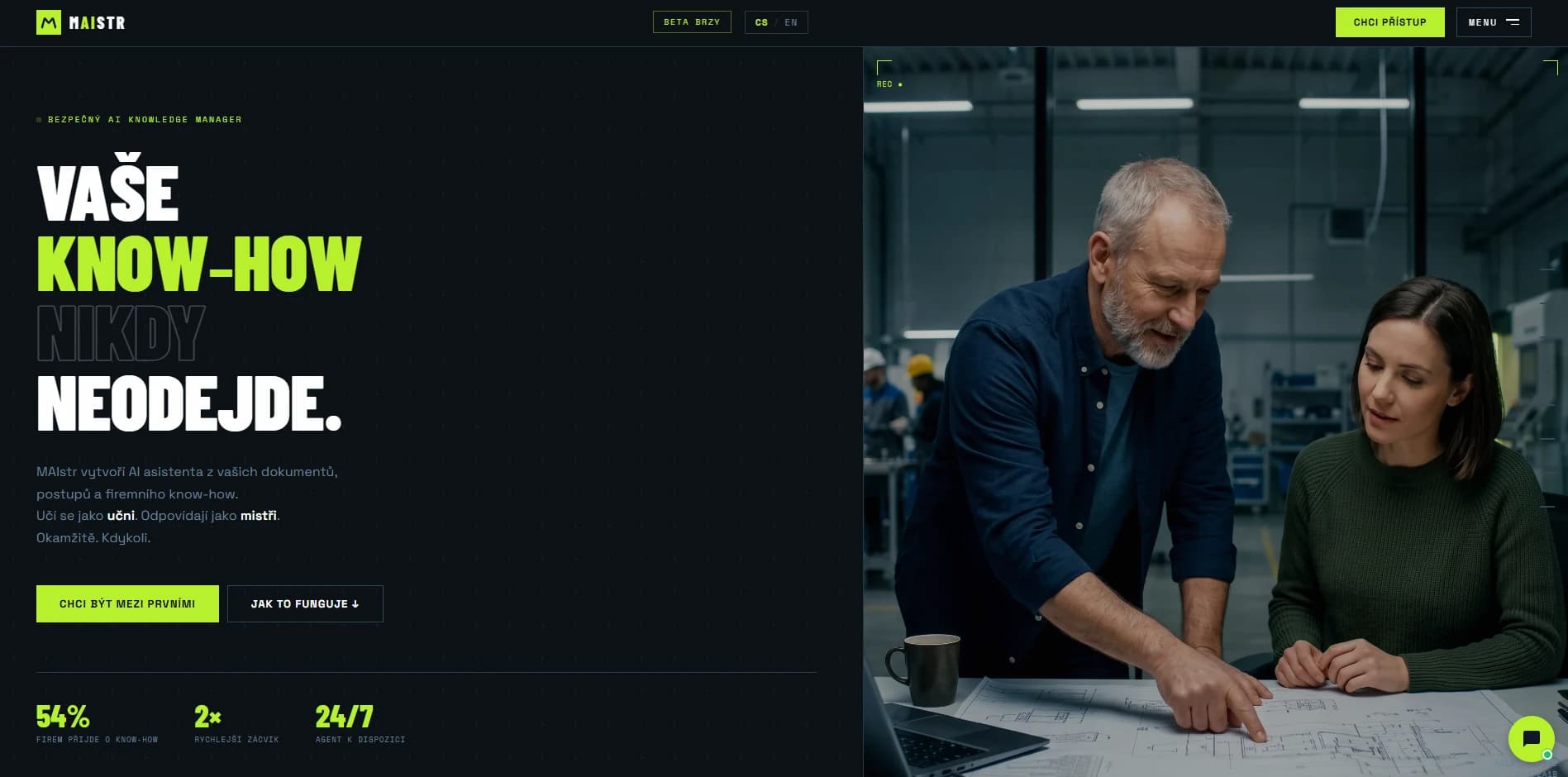 MAIstr, úvodní stránka landing page