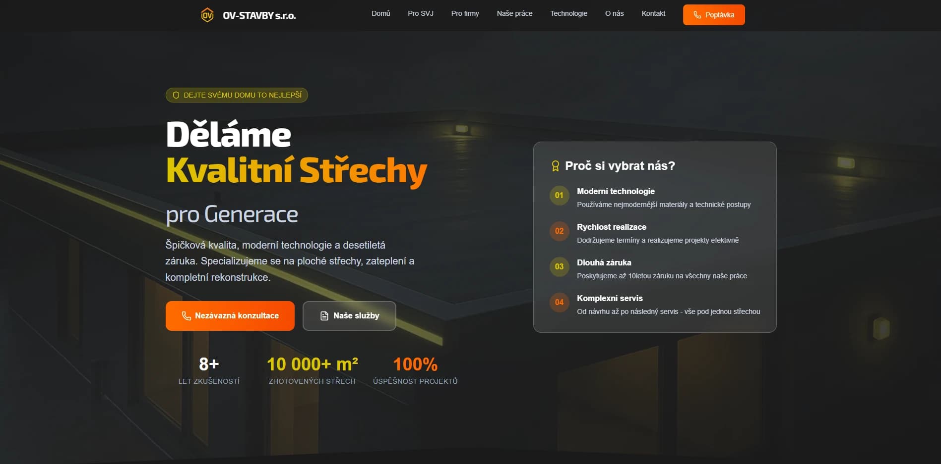 OV-STAVBY, úvodní stránka webu